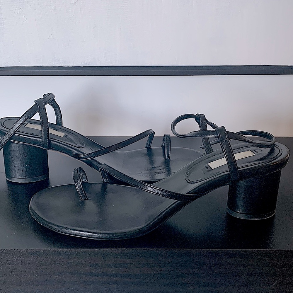 Leather Black sandals size 37 from Arket. Heel 2.5 inches. Adjustable strap.